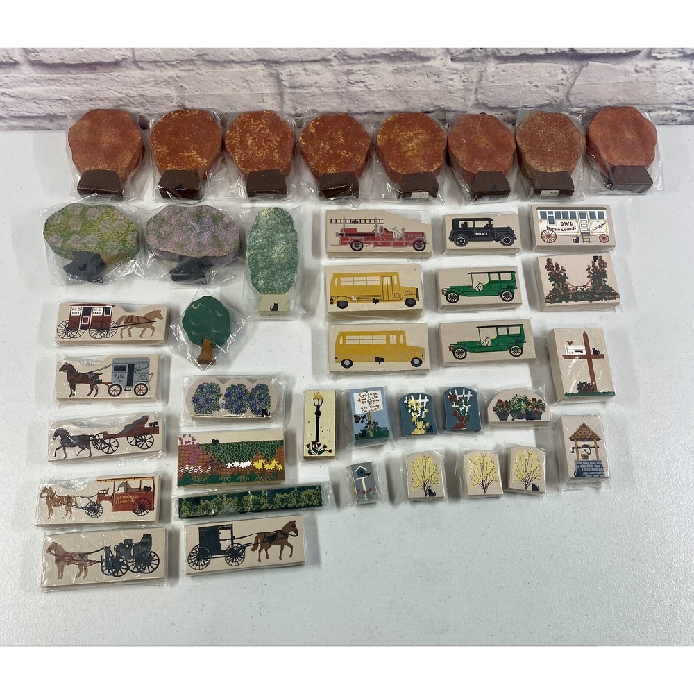 Vintage Huge Lot Of 40 Cats Meow Village Accessories Trees Cars Horse *MINT*
